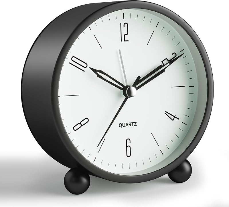 JALL Silent Analog Alarm Clock, Black