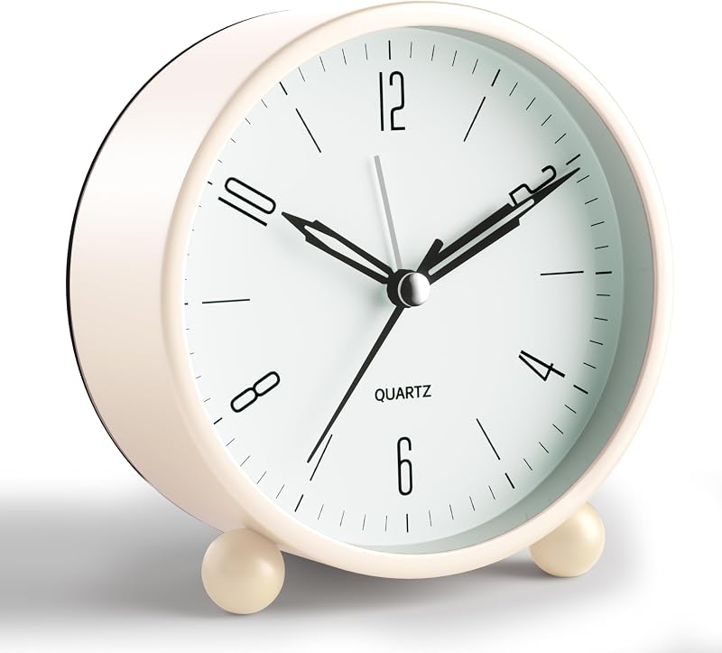 JALL Silent Analog Alarm Clock, Cream White