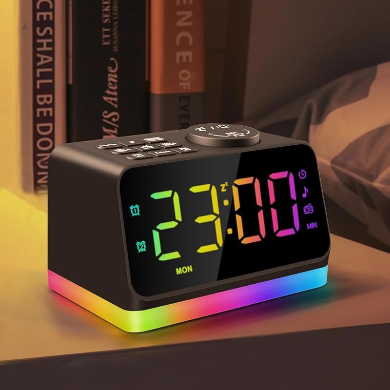 JALL FM Radio Alarm Clock, RGB Font Edition