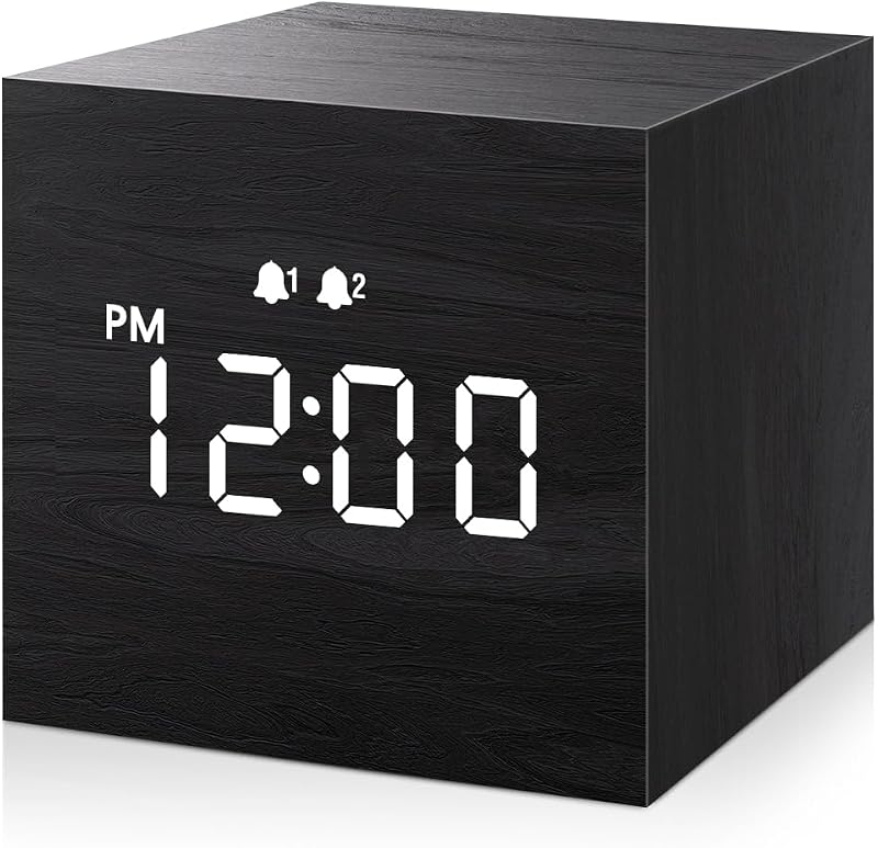 JALL Mini Cube Wooden Alarm Clock, 2.5-Inch