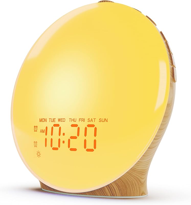 JALL Wood-Grain Wake-Up Light Sunrise Clock