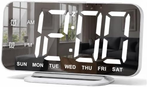 JALL Slim Mirror-Surface LED Clock with USB Ports